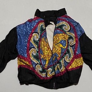 90s VINTAGE ABSTRACT PICASSO FLEECE JACKET